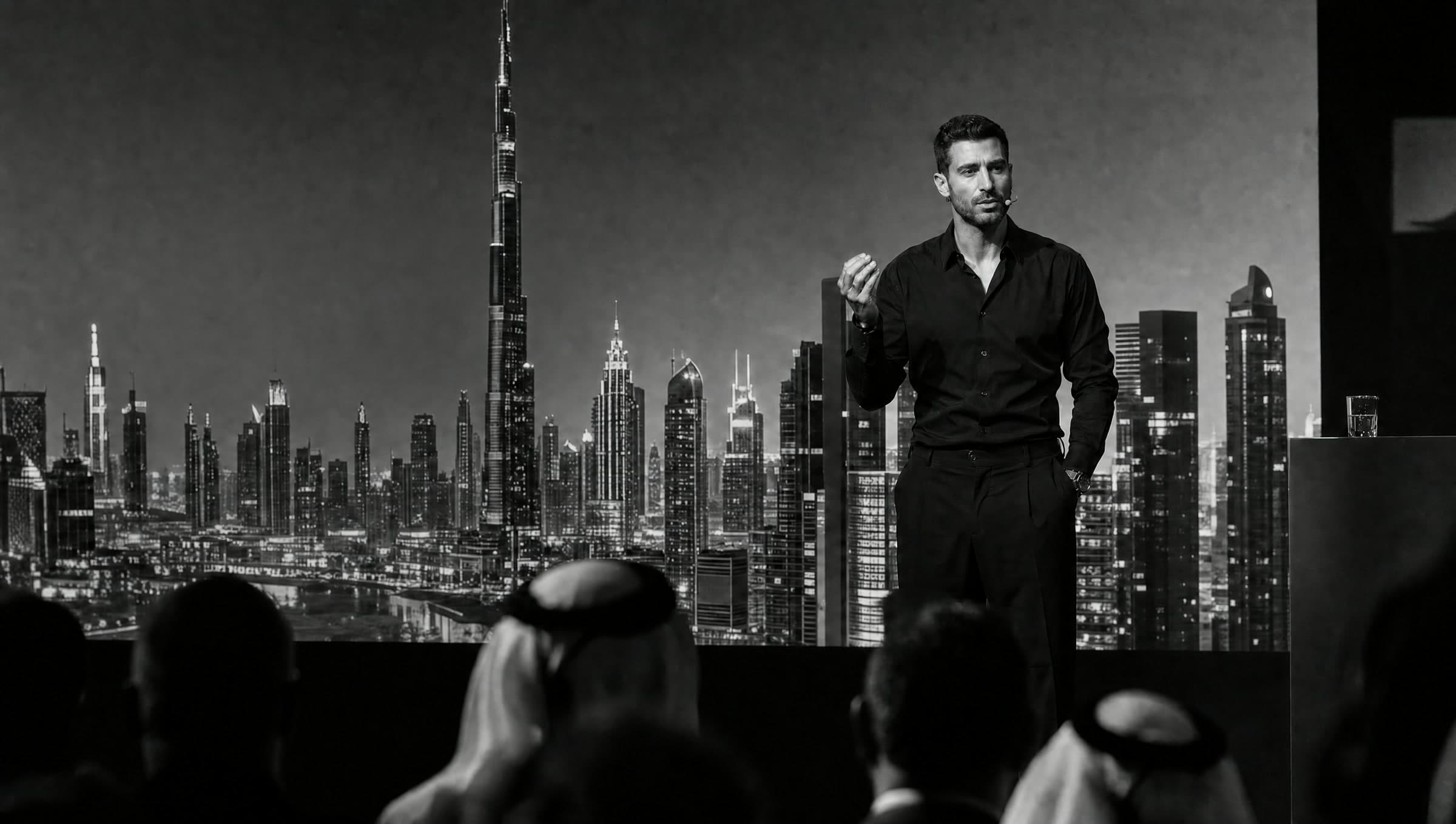 Artifact Innovations presentation overlooking the Dubai skyline