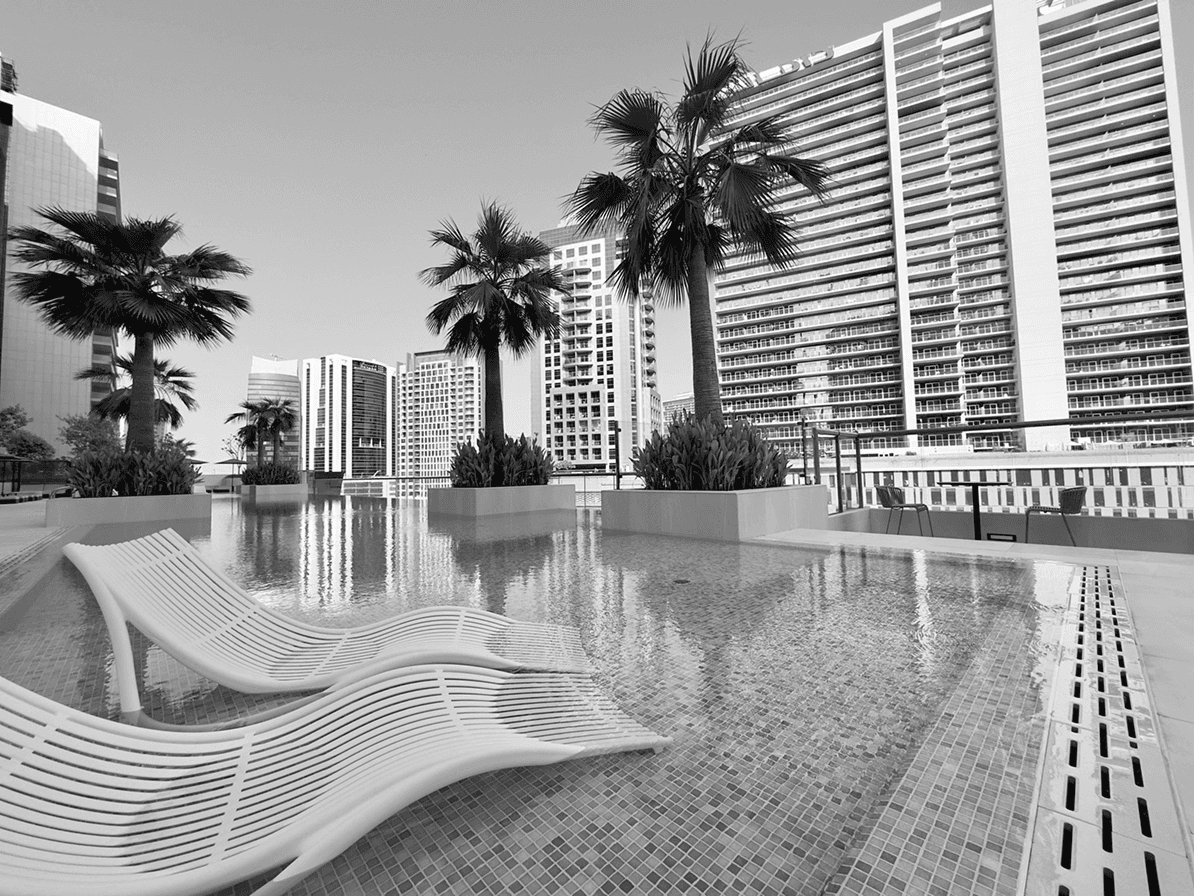 Pool terrace at a luxury Dubai property